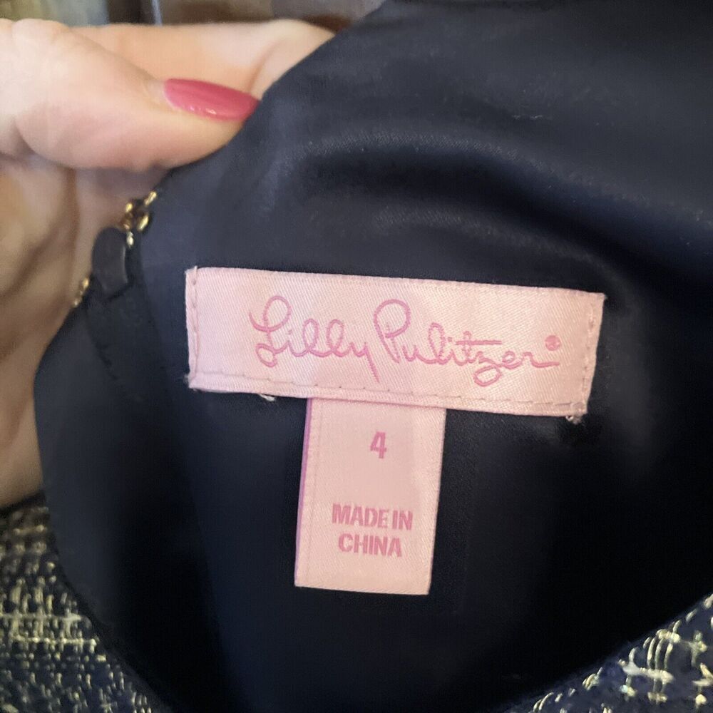 Lilly Pulitzer Ruthy Dress‎ True Navy Metallic Boucle Cap Sleeve Preppy Size 4 - Picture 4 of 12